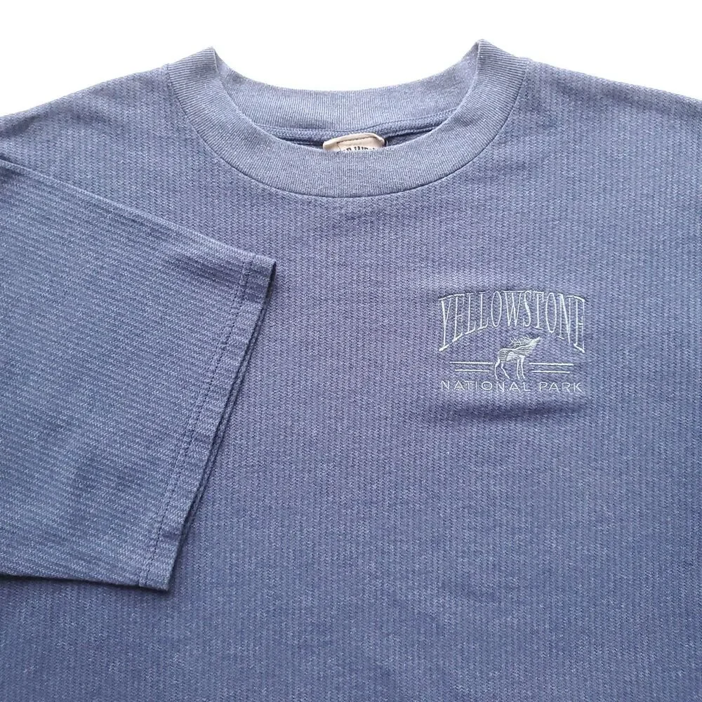 Vintage Yellowstone National Park T Shirt Mens 3X (Fits XL) Blue Stripe Elk - Picture 1 of 8